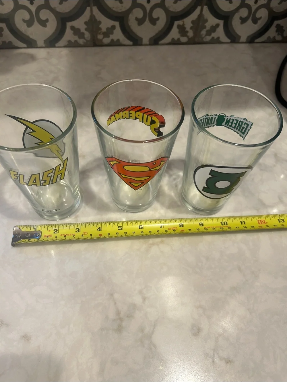 Set of 3 DC Comics Superhero Pint Glasses - Flash, Superman, Green Lantern- EUC